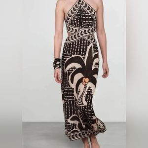 New Hanging Neck Plants Print Dress